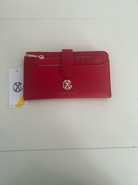 NWT CXL by Christian Lacroix BRYCE PEBBLE ID FOLD ZIPPER WALLET Red